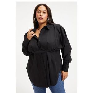 Good American Womens Dart Poplin Shirt Button Up Long Sleeves Top Black Size 3X